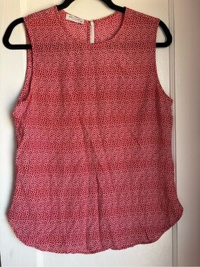 Equipment Femme Medium Red White Ditsy Floral Sleeveless 100% Silk Blouse Top